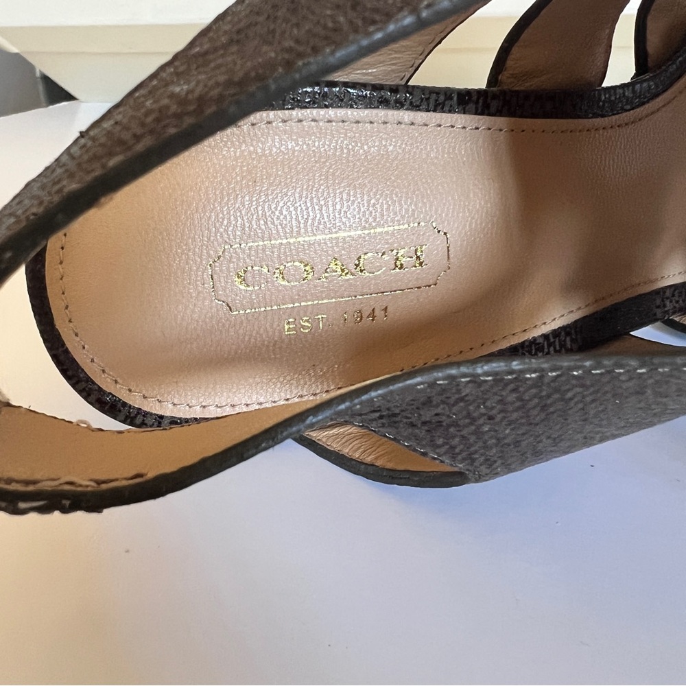 COACH  Moreen Shiny Textured Lace-Up Stacked Heels in Olive size 8.5M 🫒 - Picture 13 of 16